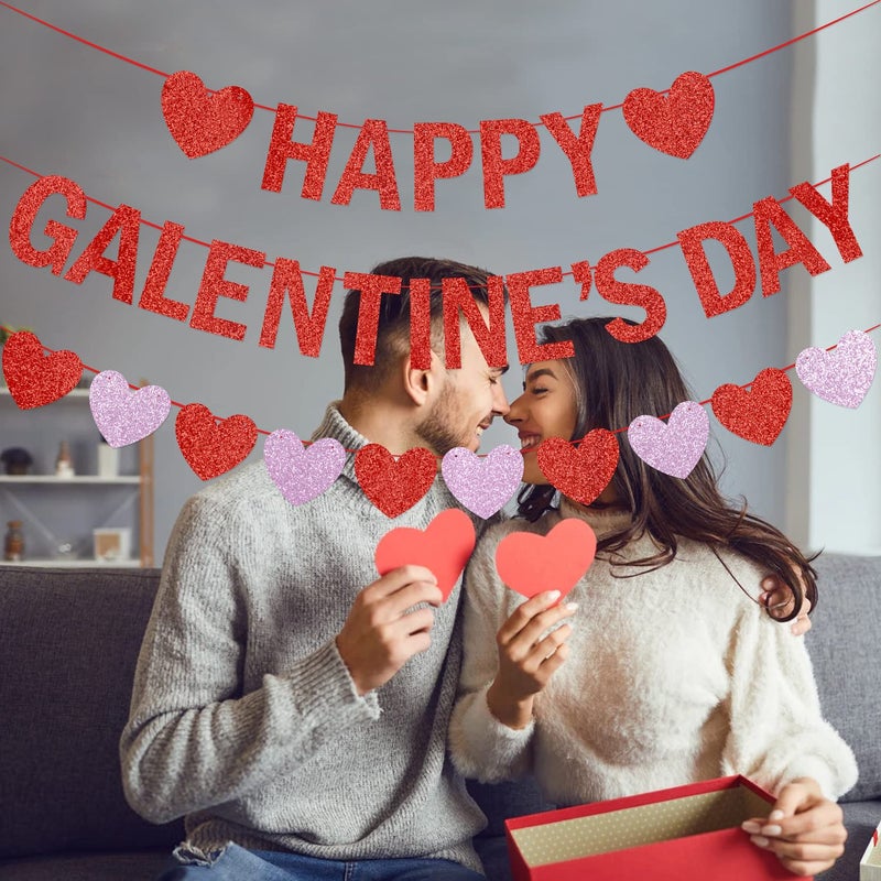 MZ.ogm Happy Galentines Day Banner with Heart Banner Garland Happy Galentines Day Decorations Galentines Day Party Supplies for Galentine's Day - Image 4